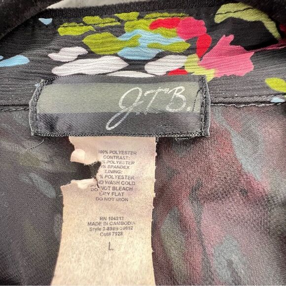 Elegant Floral V-Neck Blouse - Red and Black - Picture 4 of 7